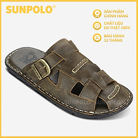 Dép nam bít mũi chất liệu da bò cao cấp SUNPOLO ABI019 (Đen, Nâu)