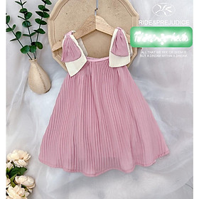 Đầm babydoll đính nơ vai cho bé gái thật đáng yêu từ 15-40kg chất voan chifon dập ly sịn sò
