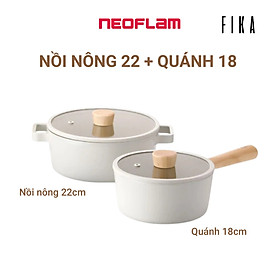 [Hàng chính hãng] Bộ 2 nồi Neoflam Fika Hàn Quốc gồm quánh 18cm & nồi nông 22cm. Made in Korea. Hàng có sẵn giao ngay