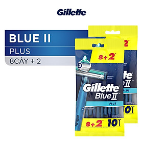 Dao Cạo Râu Gillette Blue II 2 Gói Bộ 8 Cây Tặng 2