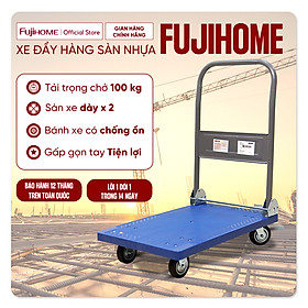 Mua Xe đẩy hàng 4 bánh gấp gọn chở 120kg sàn nhựa nhập khẩu FUJIHOME PH150A - bánh cao su chống ồn  sàn nhựa chống ăn mòn- Hàng chính hãng