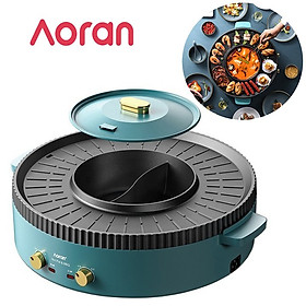 Bếp lẩu nướng đa năng 2 trong 1 cao cấp Aoran R10 chất liệu nhôm đúc và Nhựa ABS, thiết kế khay hứng dầu tiện lợi, công suất 2200W- Hàng chính hãng