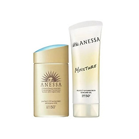 Bộ đôi Kem chống nắng dạng sữa dưỡng da bảo vệ hoàn hảo Anessa Perfect UV Skincare Milk SPF 50+ PA++++ 60ml và Gel chống nắng dưỡng ẩm Anessa Perfect UV Sunscreen Skincare Gel NB SPF50+ PA++++ 90g