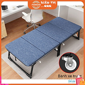 Mua Giường ngủ văn phòng 4 khúc gấp 2 loại to có bánh xe hỗ trợ phía hông khi gấp mở chịu tải trọng 400kg - Hàng chính hãng
