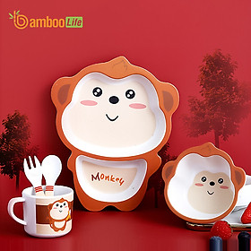 Bộ khay ăn cho bé Bamboo Life BL040 hàng chính hãng từ sợi tre thiên nhiên Dụng cụ ăn dặm cho bé Bộ chén bát ăn dặm cho bé Đồ dùng ăn dặm cho bé