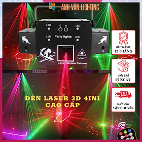 Đèn Laser 3D- 4IN1 Quét Tia, Vẽ Hình, Chớp Flash, Laser Hoa Nháy Theo Nhạc Cao Cấp  - Đèn Bay Phòng, Vũ Trường, Karaoke