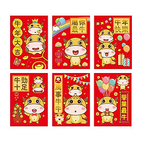 6pcs Chinese New Year Red Envelope 2021 Ox Hong Bao Lucky Money Bag