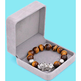Chuỗi tay đá Mắt Hổ Vàng Đen 14 ly mix Tỳ Hưu inox bạc VMHVETHHBT14 - hợp mệnh Thổ, mệnh Kim - Vòng đeo tay size lớn