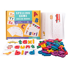 Wood Spelling Words Game Letter Recognition Card Montessori Puzzle STEM Early Educational Toy for Age 3+ Boys & Girls