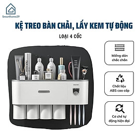 Hình ảnh Hộp Đựng Bàn Chải Và Nhả Kem Đánh Răng Tự Động Tặng Kèm 4 Cốc Hút Từ -Kệ Để Đồ Nhà Tắm Dán Tường Tiện Lợi- Hàng Chính Hãng MINIIN