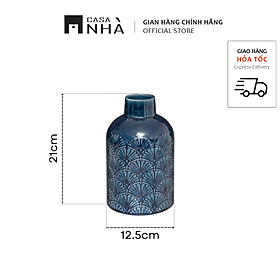 Mua Bình Trang Trí Bằng Đá Dolomite GLAZE - Họa Tiết Quạt Men Xanh