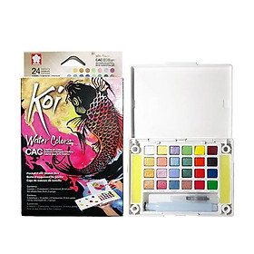 KOI WATER COLORS có ánh ngọc trai 24-COLOR SET WITH WATERBRUSH-Dụng cụ vẽ Tâm Tâm