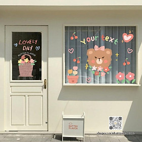 Mua Hình dán flower bear dễ thương aesthetic trang trí gương  kính cửa hàng cute 12