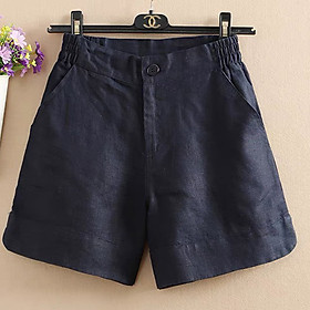 Quần short nữ linen bột Premium xẻ gấu tròn lưng chun 2 bên ArcticHunter, thời trang thương hiệu chính hãng - xanh đen - Xl