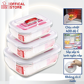 Mua Bộ 3 hộp đựng cơm trữ thức ăn thực phẩm trong tủ lạnh thủy tinh chịu nhiệt COBACOOK hộp hình chữ nhật- CCL3L6L13