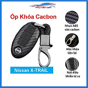 Ốp vỏ bọc chìa khóa xe Nissan XTRAIL sợi nhựa cacbon kèm móc treo Inox