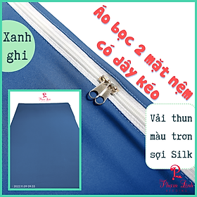 [Xanh ghi] Áo bọc nệm 2 mặt dây kéo vải thun sợi siu (silk) màu trơn Hàn Quốc vỏ bọc bảo vệ nệm nguyên tấm không chia ngăn co dãn