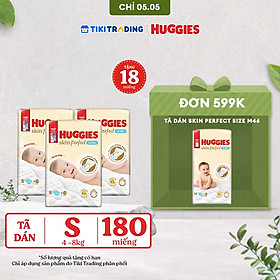 Combo 3 gói Tã/bỉm dán sơ sinh Huggies Skin Perfect S 54+4 miếng với 2 vùng thấm giảm kích ứng da