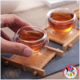 Mua (HÀNG ĐẸP) chén trà thuỷ tinh tròn 2 lớp