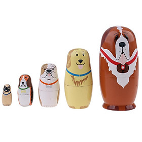 5pcs Animals Printed Wood Babushka Russian Nesting Doll Matryoshka Toy Gift