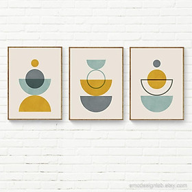 Mua Tranh treo tường | Bộ 3 tranh Mustard Wall Art  Gray Mustard Print Set  Original Minimalist Prints