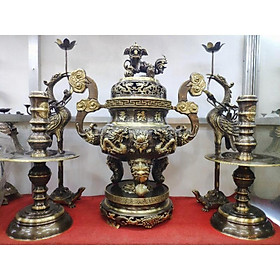 Mua Bộ đỉnh thờ lư thờ đồng ngũ sự song long chầu nguyệt chất liệu đồng nguyên chất cao 60cm