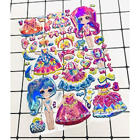 Hình Dán Bé gái sticker Nổi 3D set 3 bảng