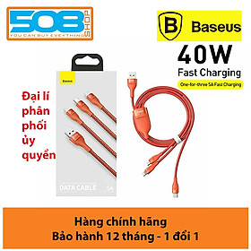 Cáp sạc đa năng 3 đầu Baseus 40W, Cáp sạc nhanh 3 đầu Baseus Flash Series 3in1 (USB to Type C/ Lai-nin/ Micro, 5A/40W) - Hàng chính hãng