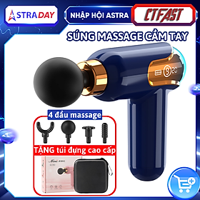 Máy Massage Mini Cầm Tay CTFAST-LC002 : Súng mát xa 9 cấp độ, màn hình LED sang trọng, maassage chuyên sâu,hỗ trợ giảm đau cơ, cứng khớp hiệu quả nhanh chóng, đi kèm 4 đầu chuyên dụng, túi đựng tiện dụng - Hàng loại cao cấp - Màu Xanh Đậm