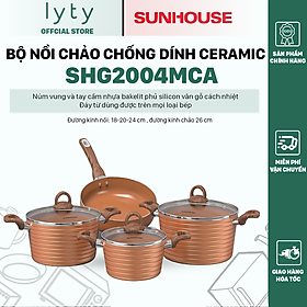 Bộ Nồi Chảo Chống Dính Sunhouse Ceramic SHG2004MCA - Dùng được mọi loại bếp - Bộ gồm Nồi Size 18,20,24cm và chảo 26cm