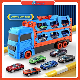 Hình ảnh Ô tô đồ chơi xe tải 3 tầng kèm 6 xe đua nhỏ mô hình đường đua xe dài 1,65m có thể gấp gọn cho bé