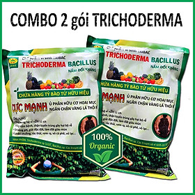 Combo 2 gói Chế phẩm vi sinh Trichoderma TRIBAC 1kg. Ủ phân rác bã hữu cơ hoai mục không mùi hôi. Đối kháng nấm hại, khống chế thối rễ. HSD: 2 năm