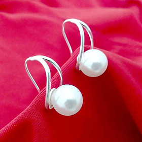 Bông tai nữ ngọc trai nhân tạo size 10 ly gắn đá cobic trắng khóa móc sát tai chắc chắn chất liệu bạc thật không xi mạ – QTBT36