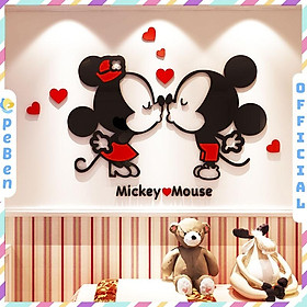 Tranh dán tường mica 3d decor khổ lớn micky & mouse kiss trang trí mầm non, mẫu giáo, phòng cho bé