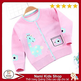 Áo khoác cardigan len họa tiết bông hoa và hươu cao cổ dễ thương cho bé gái