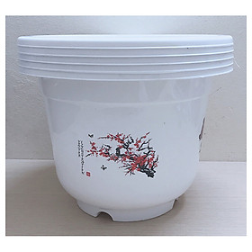 5 Chậu Nhựa BỐN MÙA AB380x280 Hình Tròn Màu Trắng Trồng Hoa, Cây Cảnh Kích Thước: 34x24 Cm