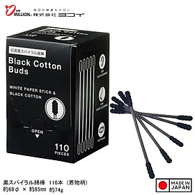 Hộp 110 tăm bông kháng khuẩn than hoạt tính Sanritsu- Black - Hàng Nội Địa Nhật Bản