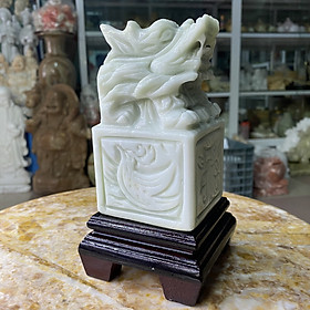 Mua Ấn Rồng Ngậm Ngọc Đá Cẩm Thạch Trắng Xanh - cao 12.5cm