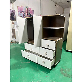 Mua Tủ nhựa đài loan cho bé tay nắm gấu Cao 125 x ngang 95 x sâu 40cm - Khung màu sồi  cánh màu trắng