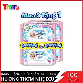 Combo Tiết Kiệm 3 Gói Khăn Ướt Bobby Care Hương Dịu Nhẹ 100 Tờ/Gói - Tặng 1 Gói Cùng Loại