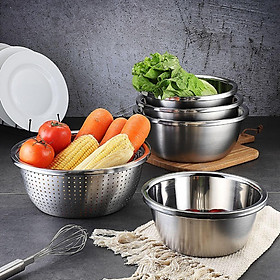 Set of 5 Functional Stainless Steel Nesting Bowls - Colander with Even Holes, Dries Quickly, Easy Cleaning - for Restaurant, Hotel, Home Kitchen
