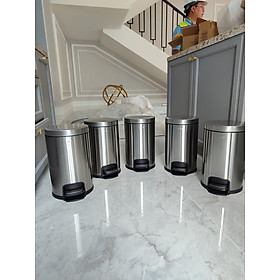 Mua Thùng rác đạp chân tròn 8L phủ nano  inox 430  Model: SJ8-Y01. Công nghệ giảm chấn bơm thủy lực thông minh  Thương hiệu GNF  Hàng chính hãng