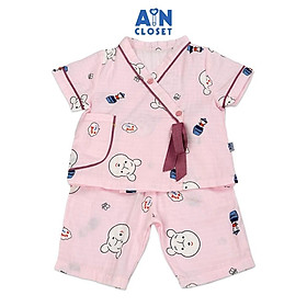 Bộ quần áo lửng bé gái họa tiết Gấu Pooh Tím xô sợi tre - AICDBGJQKYTO - AIN Closet