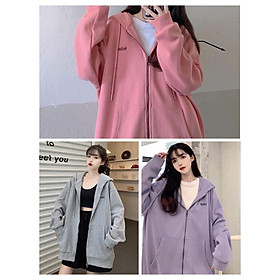 Áo Khoác Nỉ Thêu Chữ HELLO Dáng Rộng Mũ Trùm Siu To 3 Màu