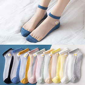 Set 10 đôi tất nữ, vớ nữ lưới hình hoa cúc nhiều màu