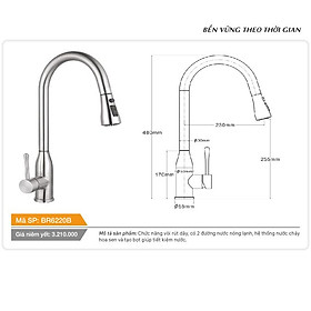 Mua Vòi rút dây cổ hình bầu dục nóng lạnh inox Tundo BR6220B Boss 480*55*255 mm