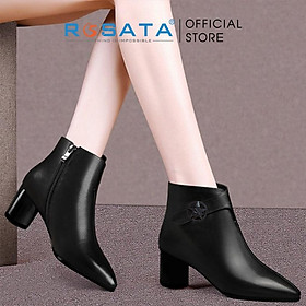 Giày bốt nữ ROSATA RO372 cổ cao mũi nhọn khóa kéo hông gót vuông cao 4cm