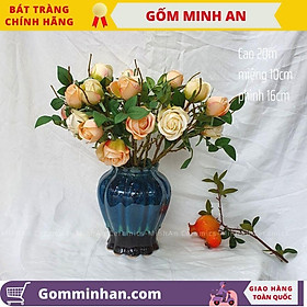 Mua Bình Hoa Lọ Hoa Dáng Thấp Màu Xanh Miệng Lượn- Gốm Sứ Bát Tràng- Gốm Minh An