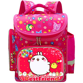 Balo ( Cặp) Học Sinh Chống Gù Lưng Bé Gái Màu Hồng Dạng Hộp  Lớp 2 Đến Lớp 6 Hình Molanng MHCHLG105