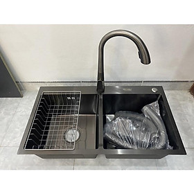 Mua Chậu rửa bát 2 hố cân inox 304 phủ nano đen xám cao cấp